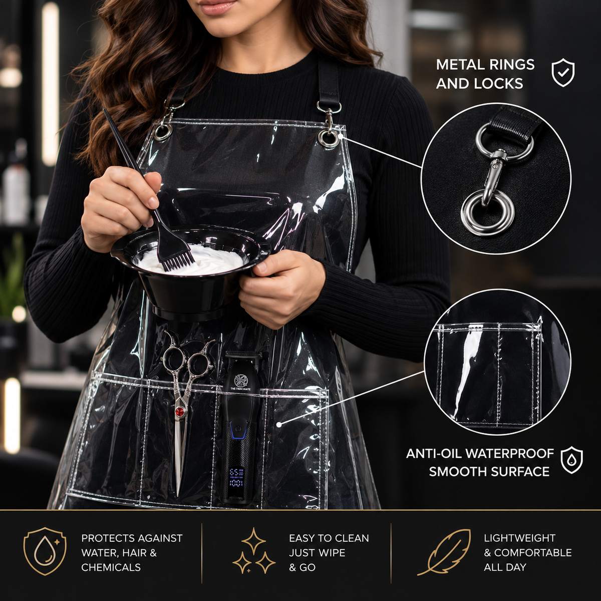 The Trim Mate Premium Clear Hairdressing Apron – Adjustable Waterproof Salon Apron