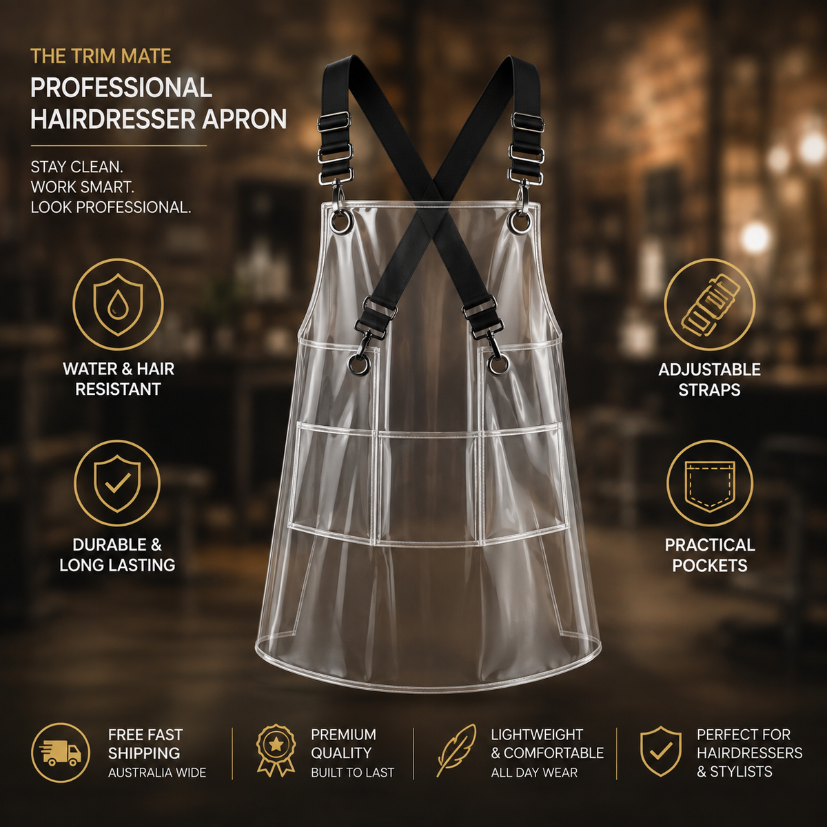 The Trim Mate Premium Clear Hairdressing Apron – Adjustable Waterproof Salon Apron